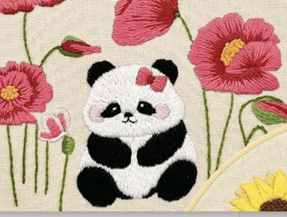 colorful embroidery of a panda and flowers